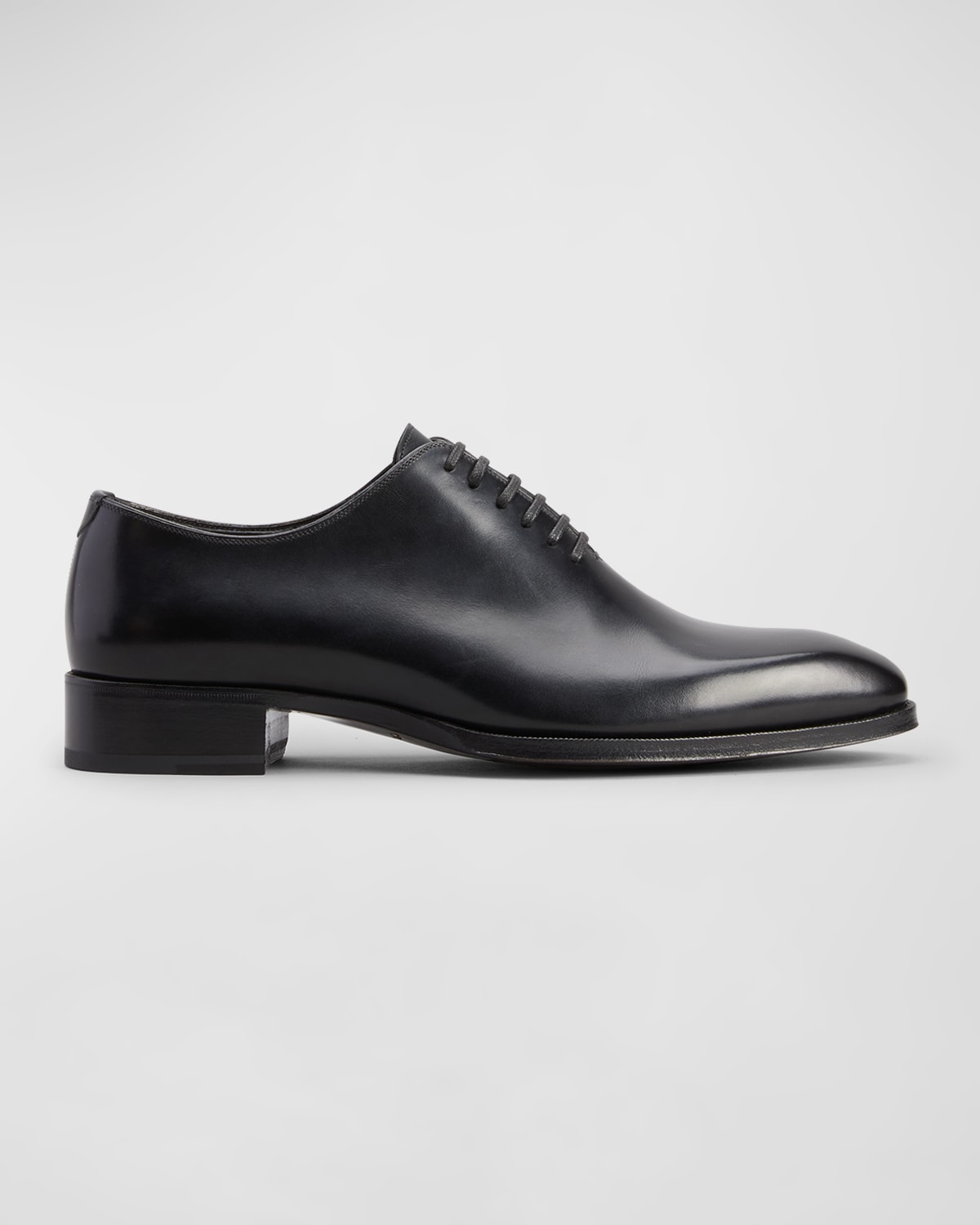 Shop Tom Ford Men's Elkan Burnished Leather Oxfords In Black