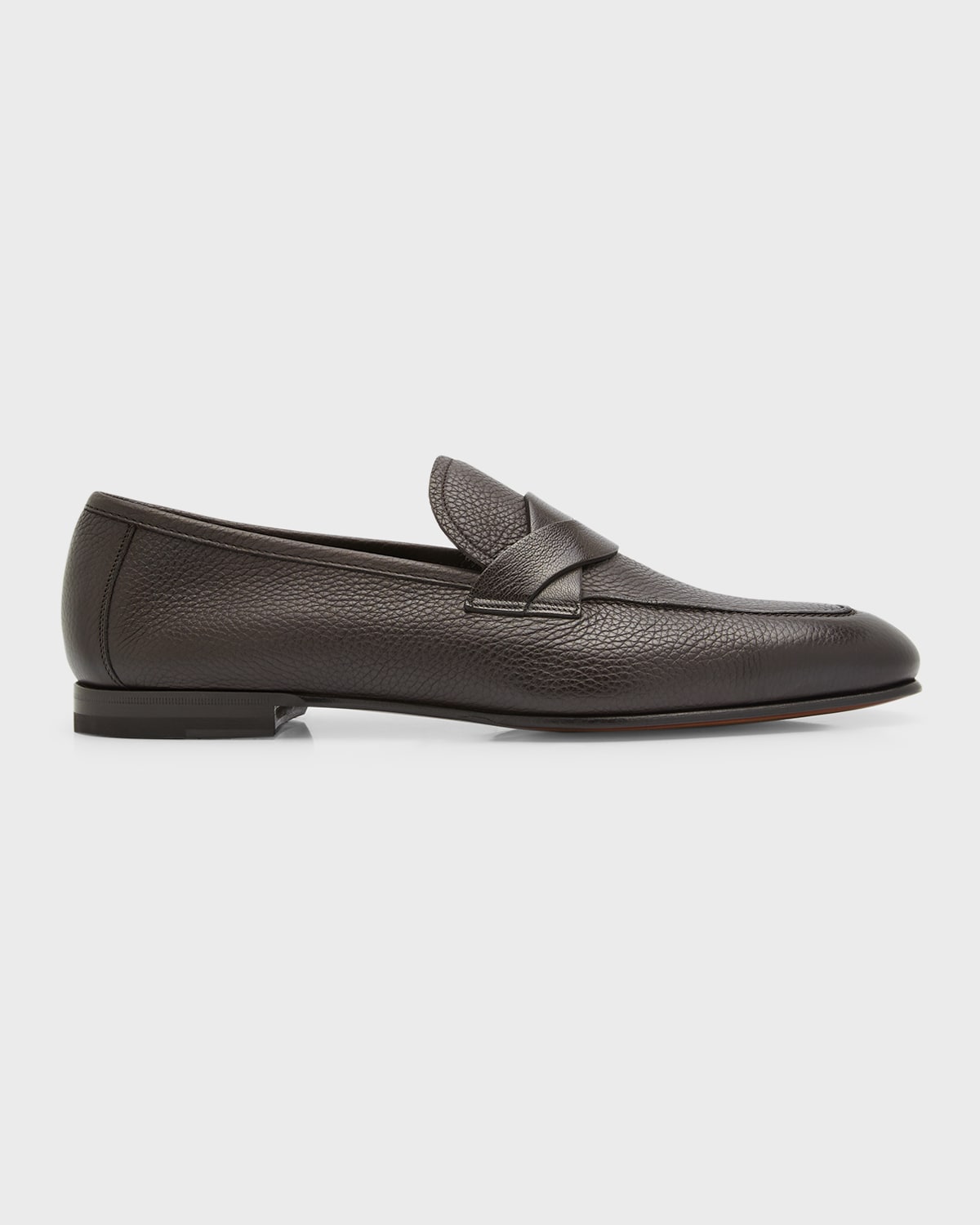 Tom Ford Grained Leather Loafers In Chocolate