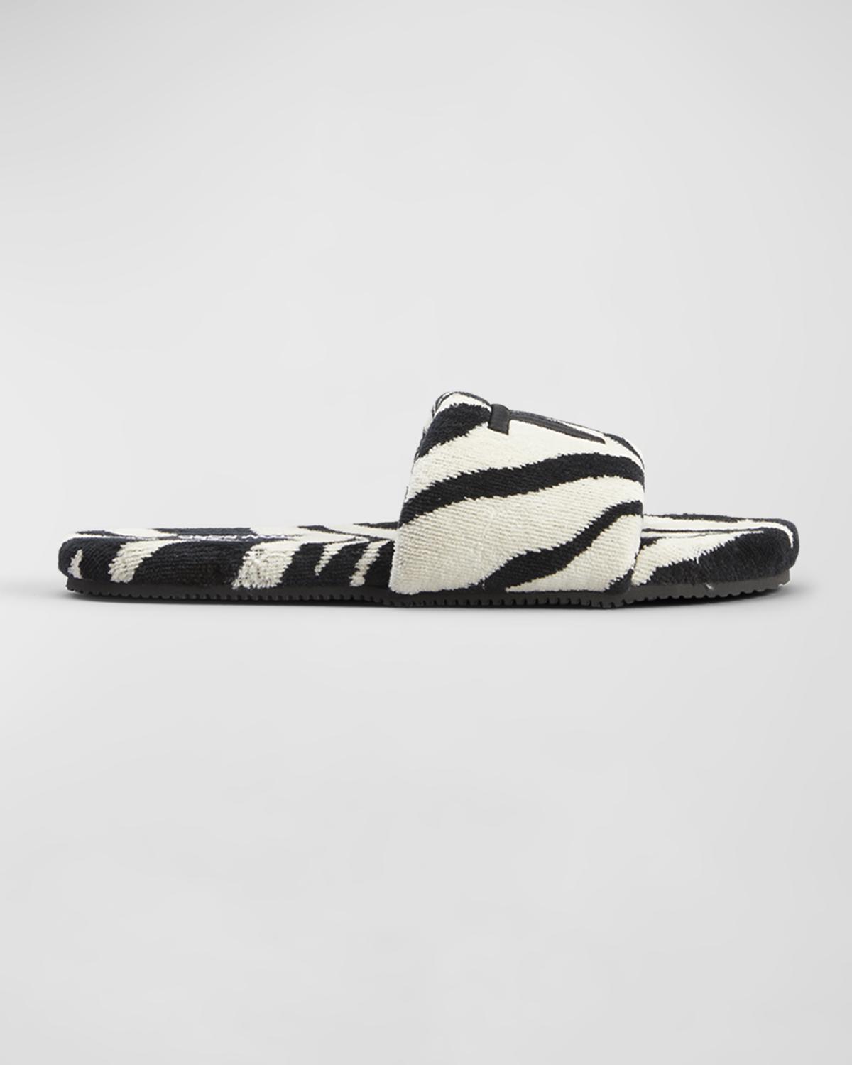 Tom Ford Men’s Zebra Stripe Slide Sandals Buy Tom Ford Black & White Zebra Print Terry TF Logo Slides  main image 3
