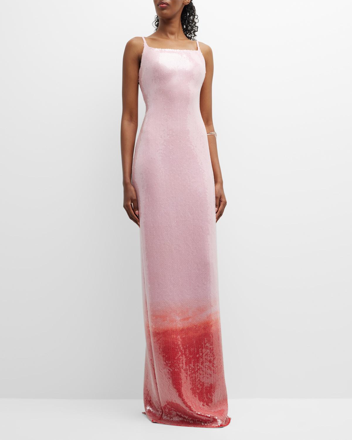 brandon maxwell sequin dress Brandon Maxwell Liquid Sequin Open-back Dip-dye Gown In Solid Blush