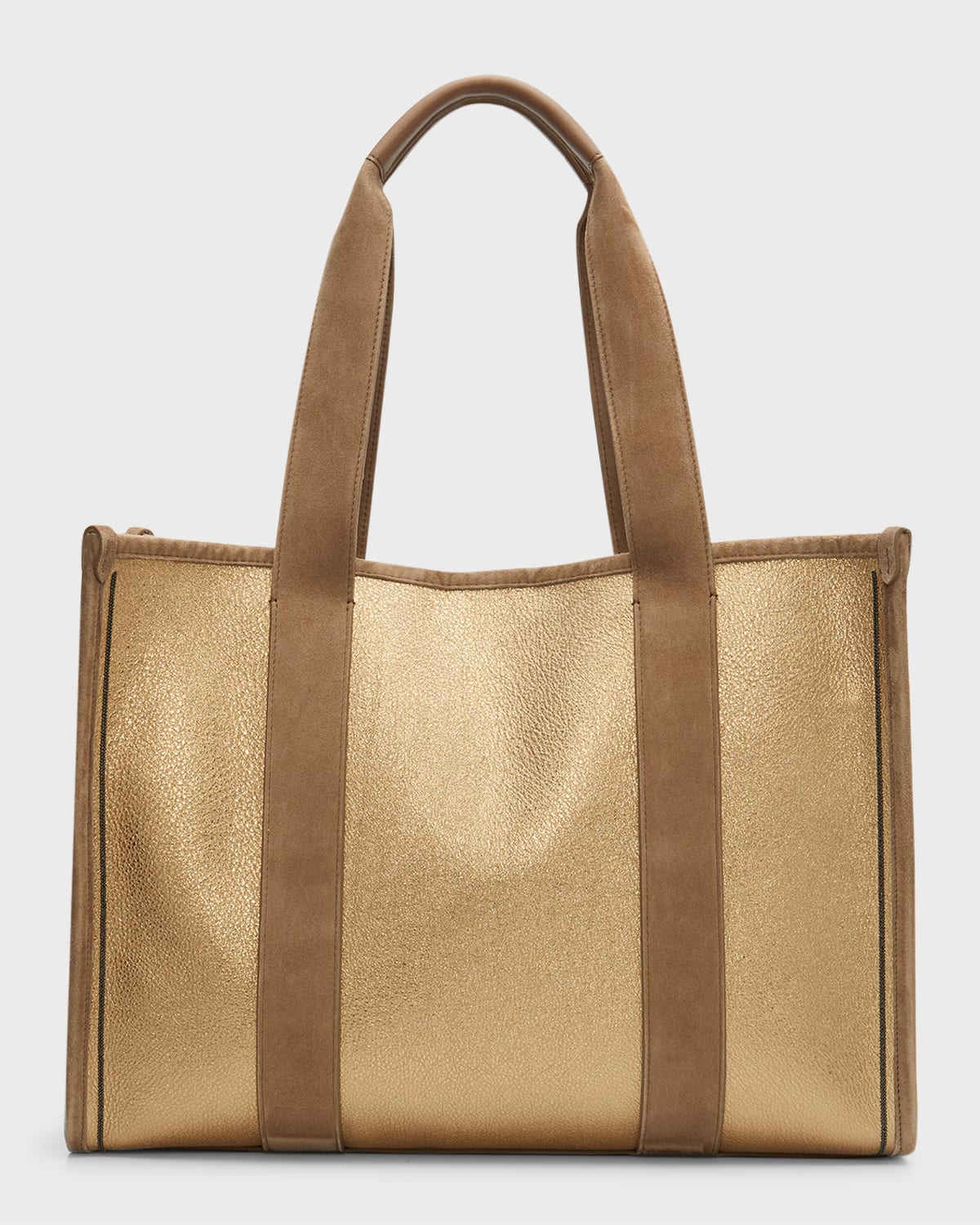 Brunello Cucinelli Metallic Leather Shopper Tote Bag In Gold ModeSens