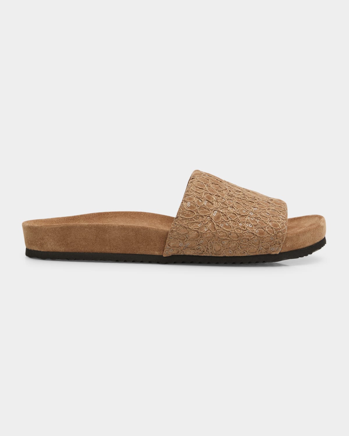 Brunello Cucinelli Croco Suede Slide Sandals In Light Brown