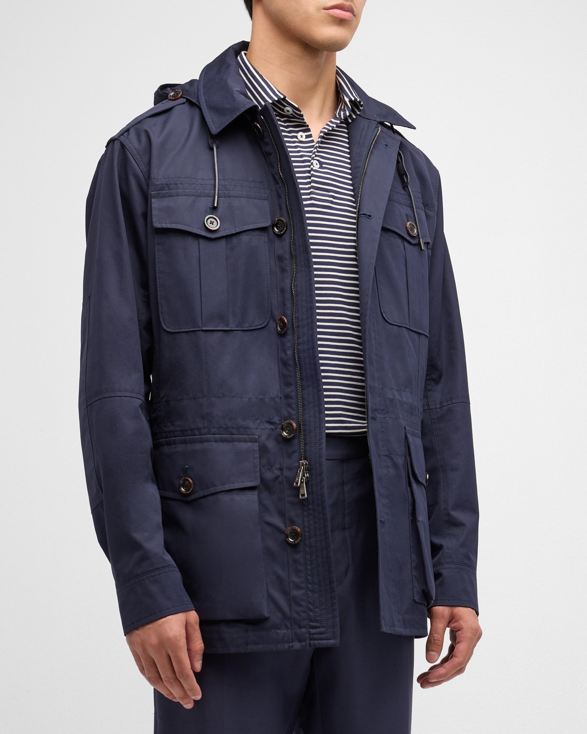 Ralph Lauren Purple Label Men's Hartridge Hooded 4-pocket Jacket In Bastille Blue Melange