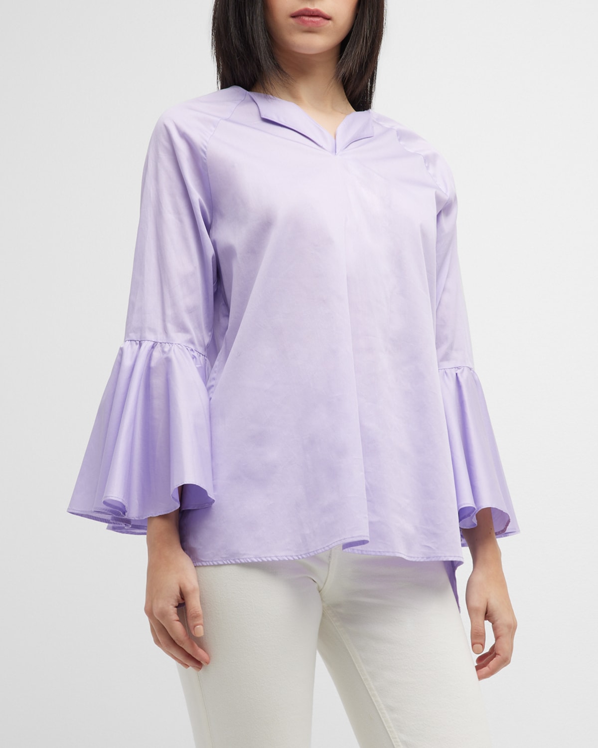 Harshman Zenaida Bell-Sleeve Cotton Blouse