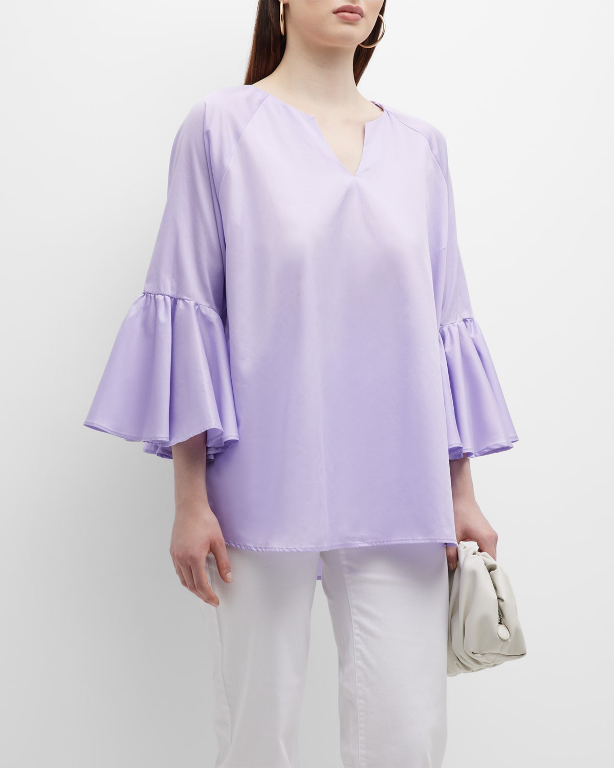 Harshman Plus Size Zenaida Bell-Sleeve Cotton Blouse