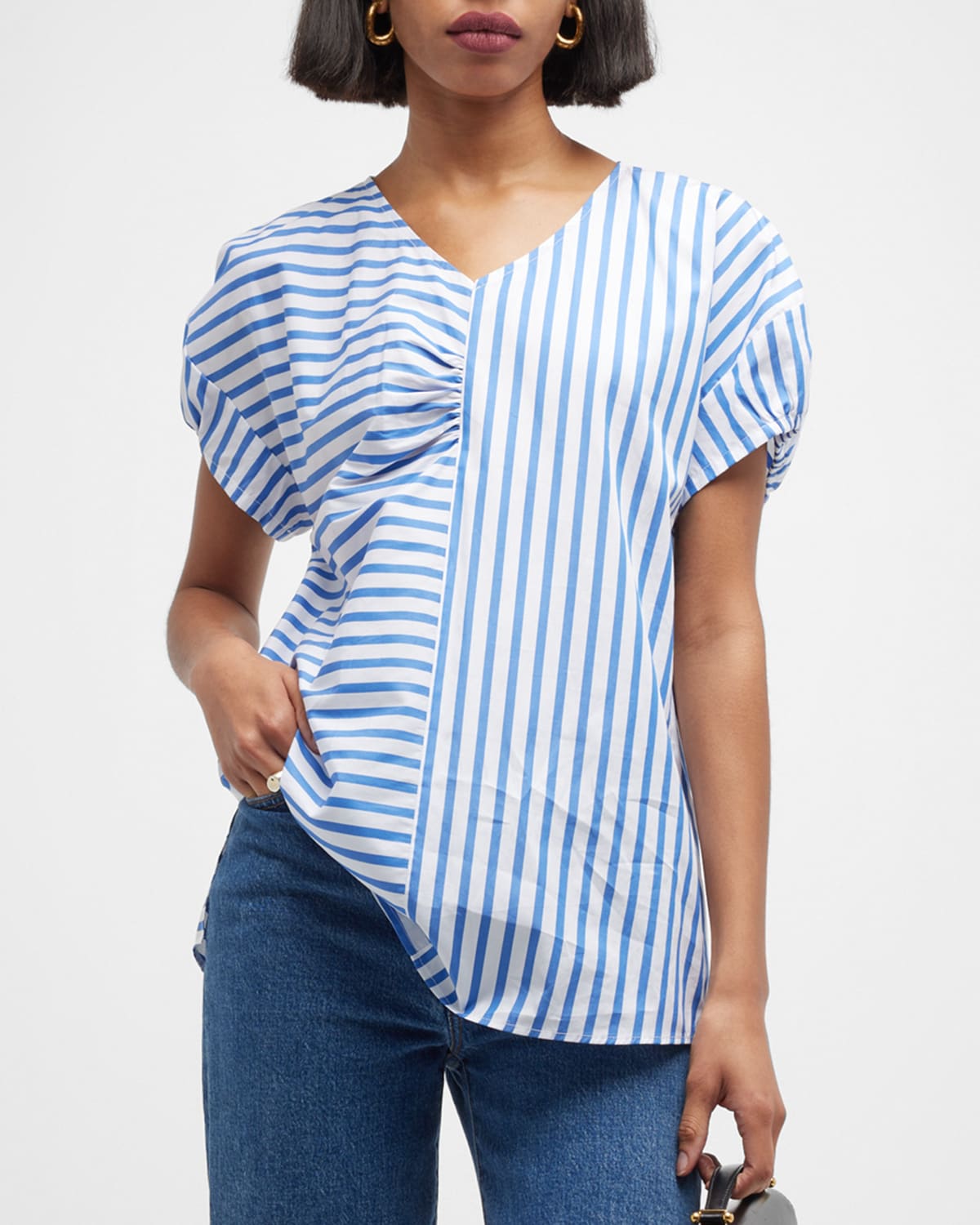 Gamay Striped Puff-Sleeve Blouse