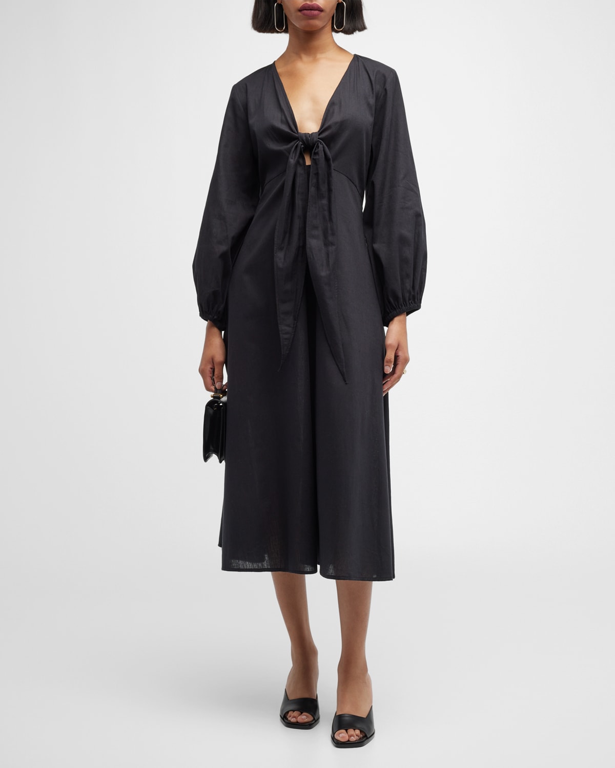 Harshman Plus Size Novella Plunging Tie-front Midi Dress In Black