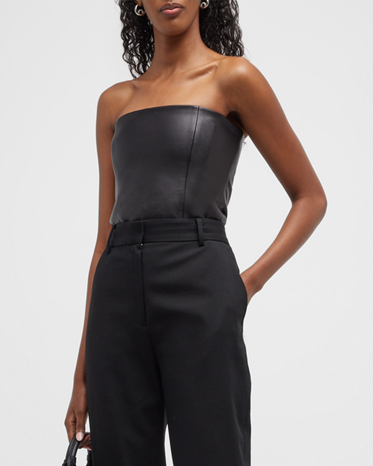 Co Strapless Leather Bustier Top In Black