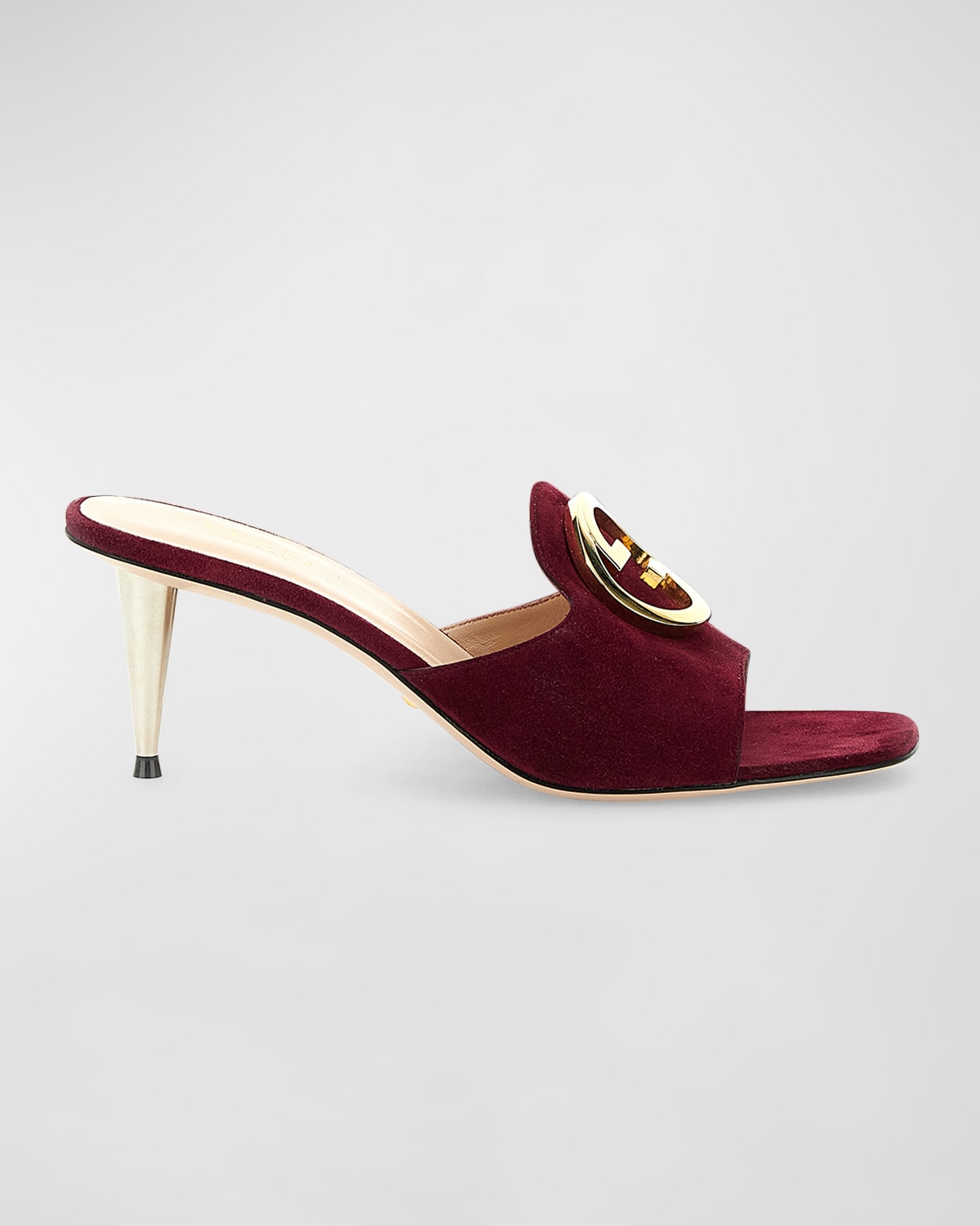GUCCI BLONDIE SUEDE MEDALLION MULE SANDALS