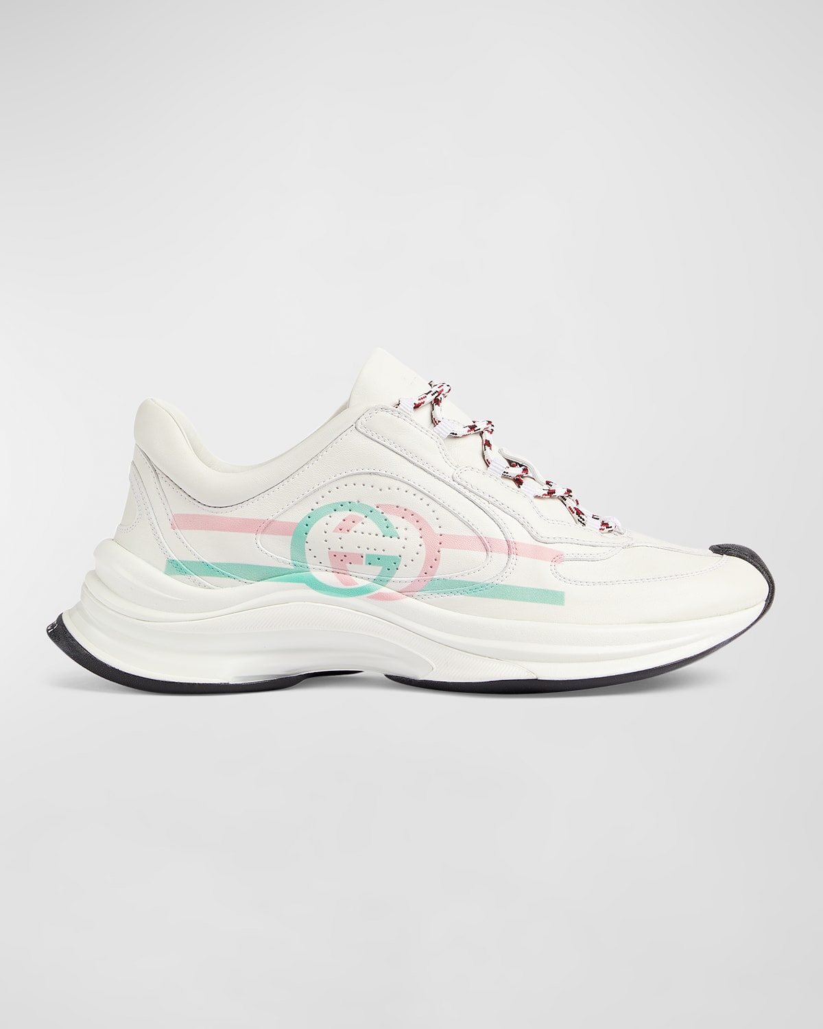 Shop Gucci Leather Logo Multicolor Runner Sneakers In Grt White