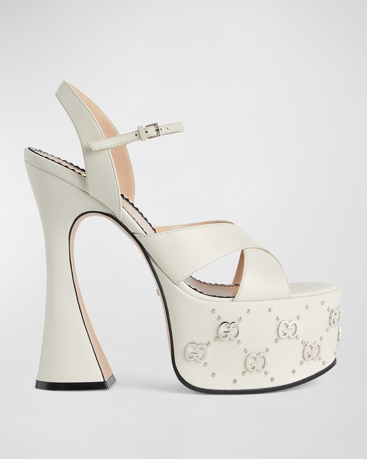 GUCCI JANAYA LEATHER GG STUD PLATFORM SANDALS