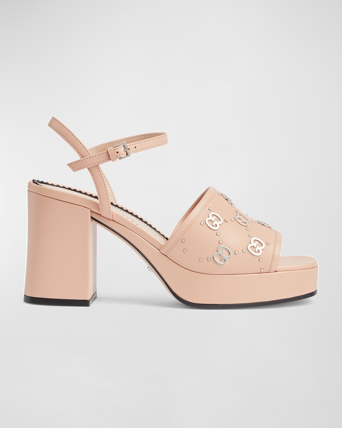 Gucci Janaya Leather Gg Stud Platform Sandals In Pink