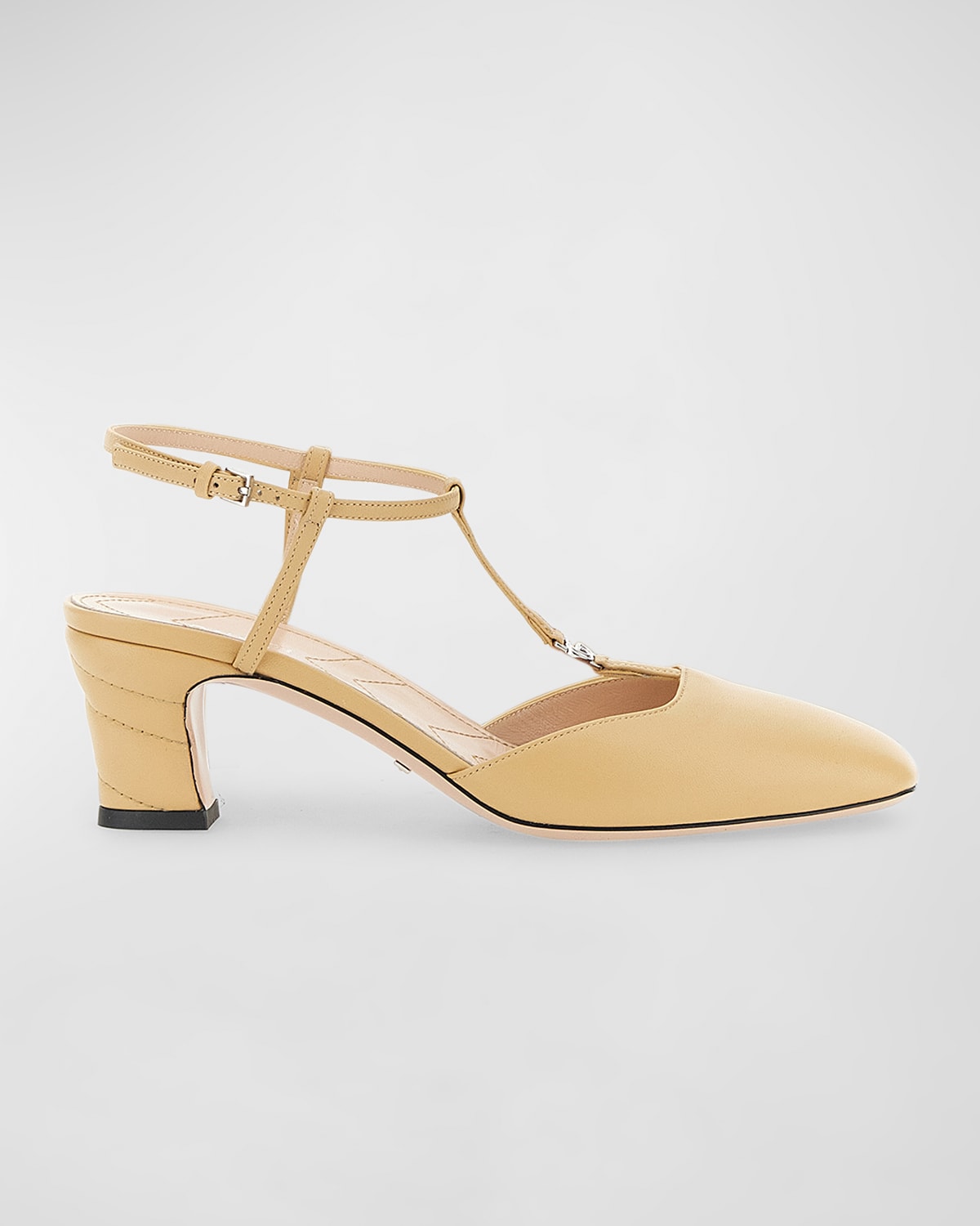 Gucci Marmont T-strap Leather Pumps In Tan