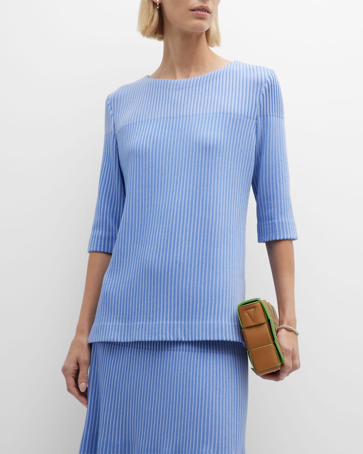 Misook Multi-stripe Knit Tunic In Ribbon Blue/iris