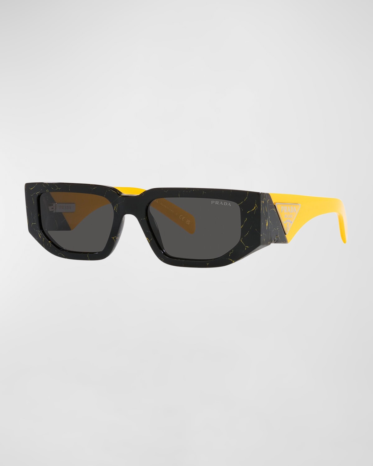 Prada Triangle Logo Bicolor Rectangle Sunglasses In Dark Grey