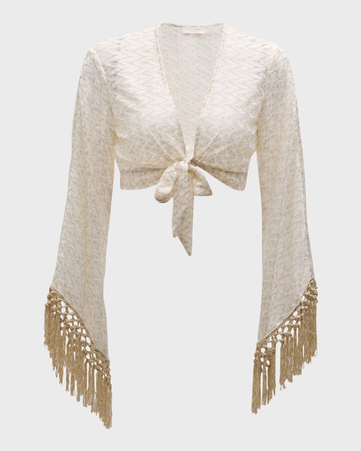 Ramy Brook Elvira Coverup Crop Top In White/gold Zigzag