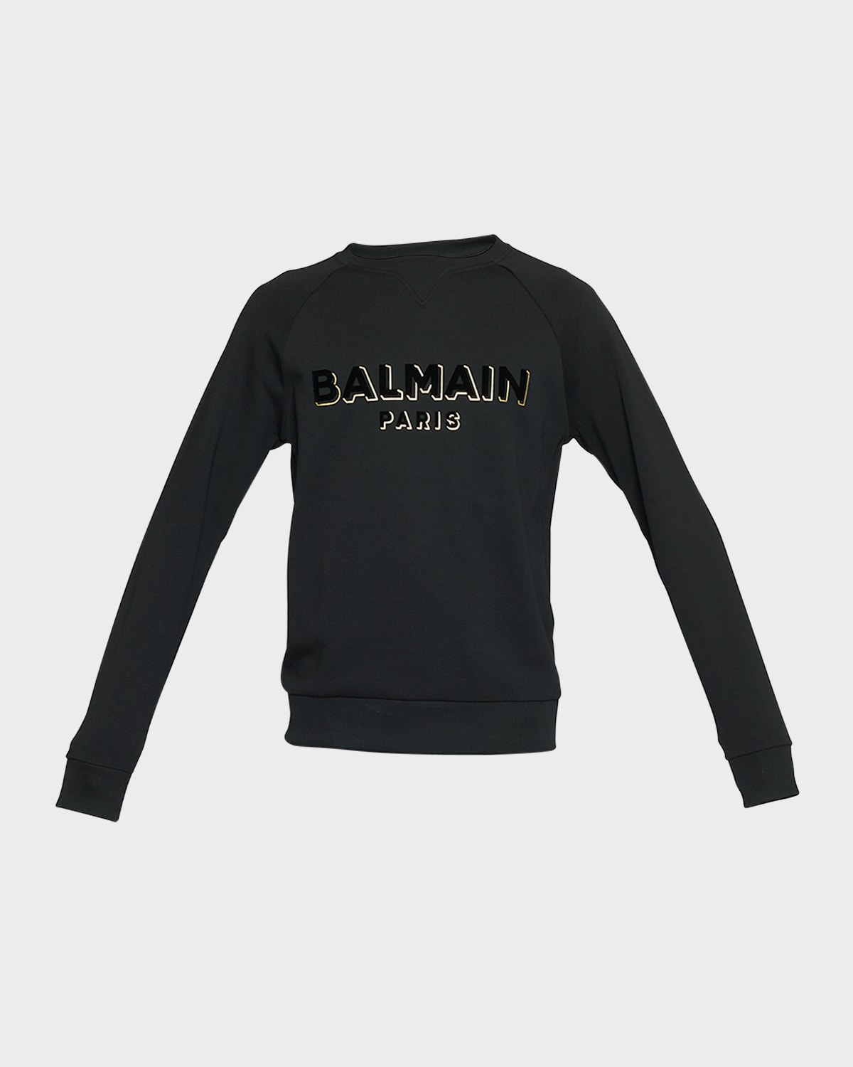 Shop Balmain Men's Flock Foil Logo Sweatshirt In Black/gold