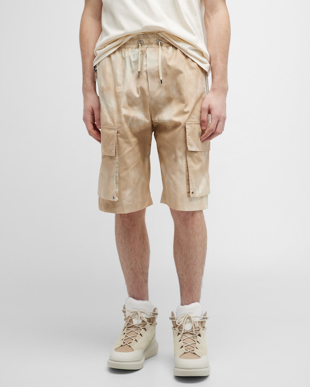 Balmain Faded-effect Cotton Cargo Shorts In Multi-beige