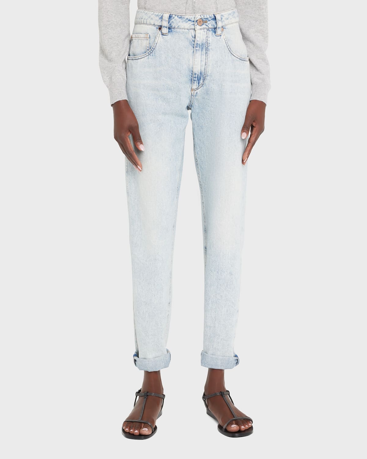 Brunello Cucinelli Soft Denim Cuffed Mid-Rise Jeans