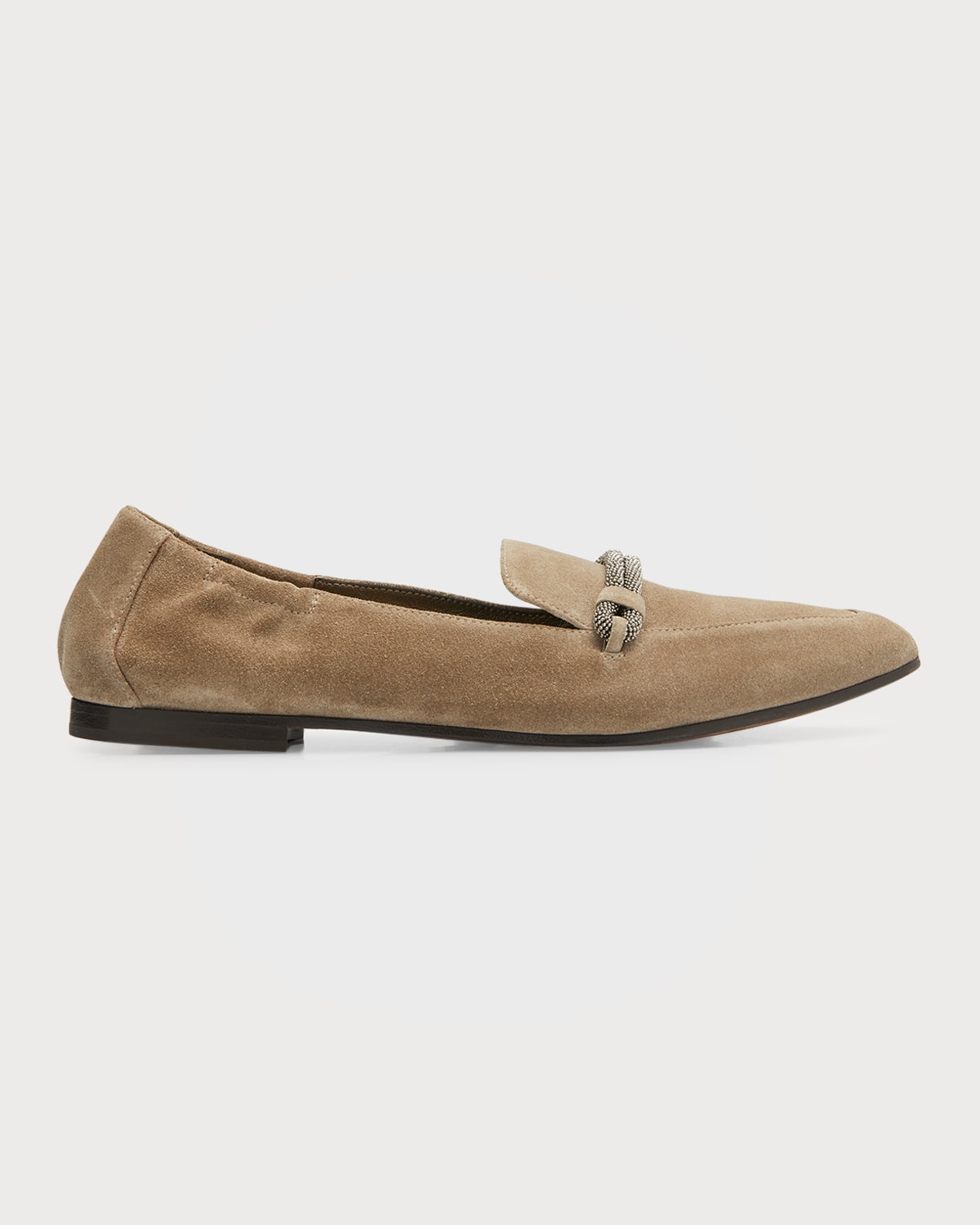 Brunello Cucinelli Bead-embellished Leather Point-toe Flats In Mushroom