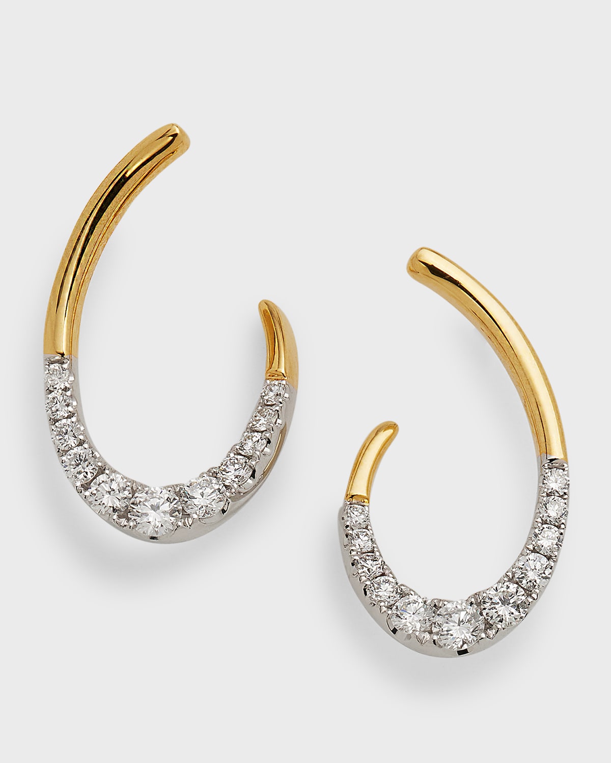 18K Yellow and White Gold Small Oval Micro-Set Diamond and Polished Earrings