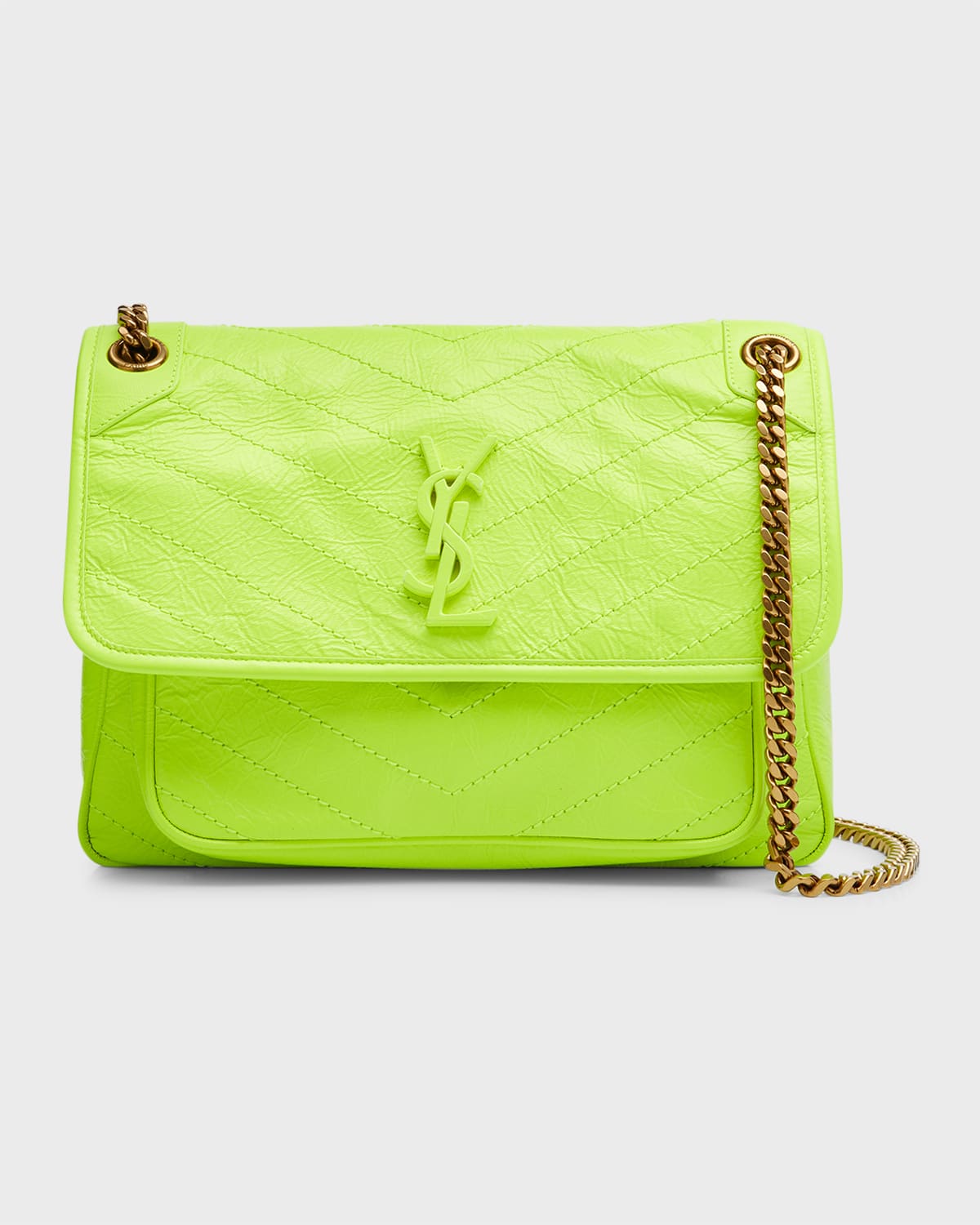 Saint Laurent Kids' Niki Medium Ysl Fluorescent Shoulder Bag In Yellow