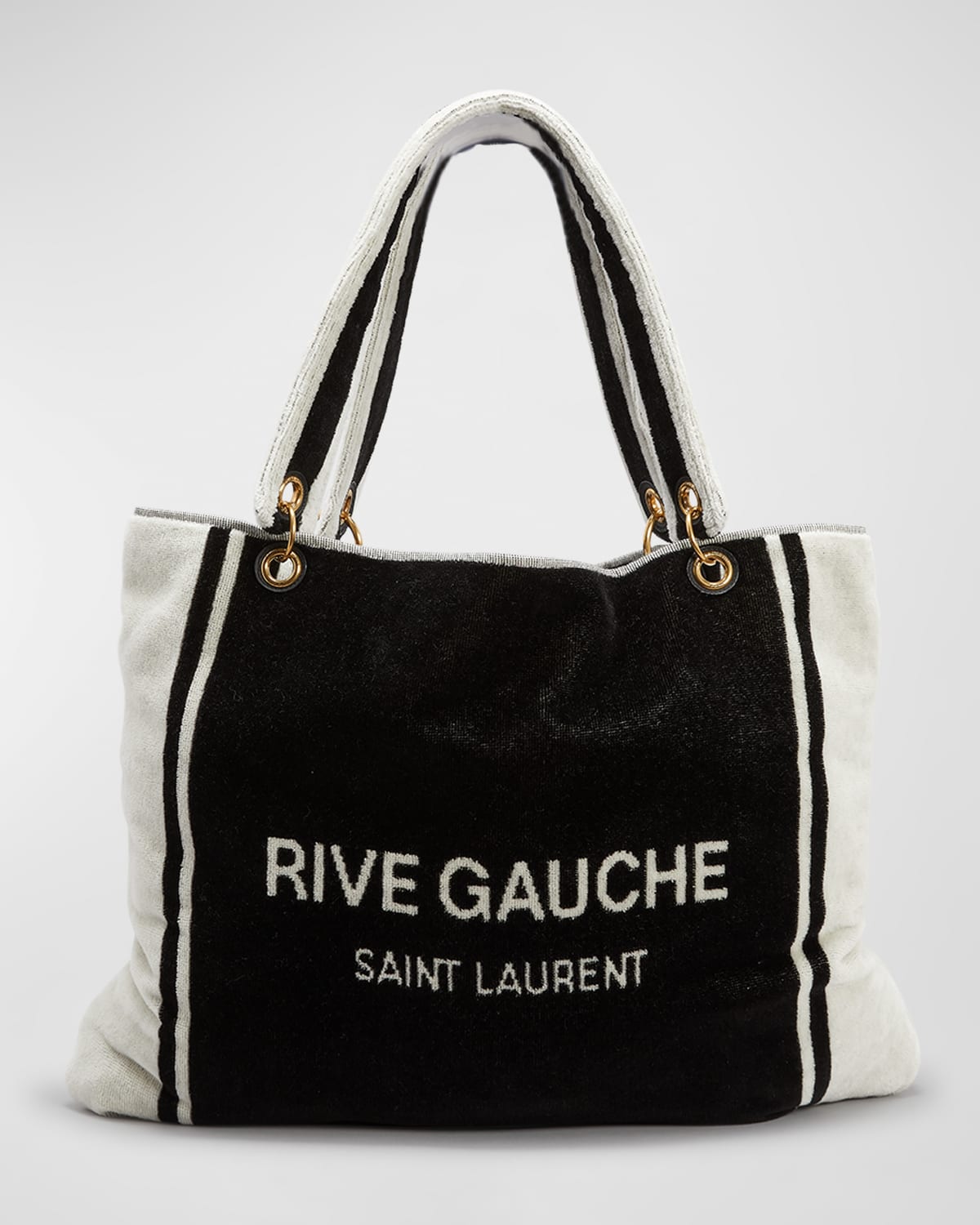Saint Laurent Cabas Rive Gauche Towel Tote Bag In Black/white