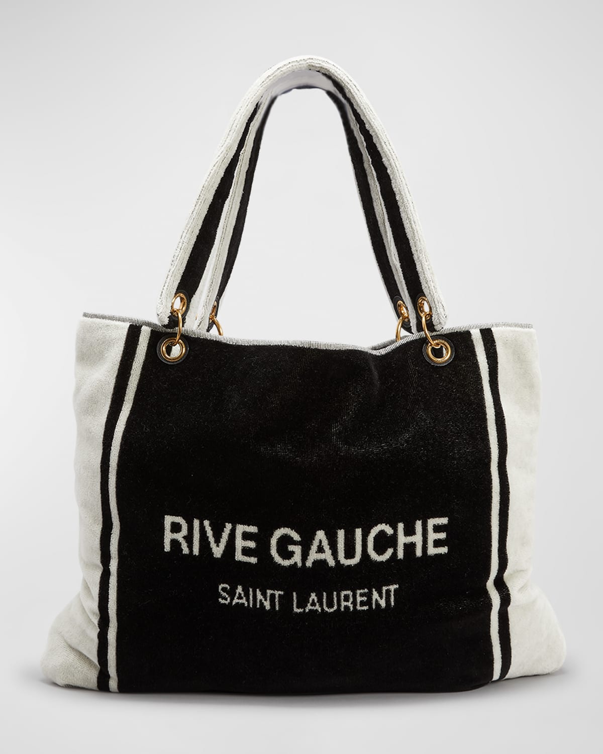 Saint Laurent Rive Gauche Towel Cabas In Terrycloth In Black/white