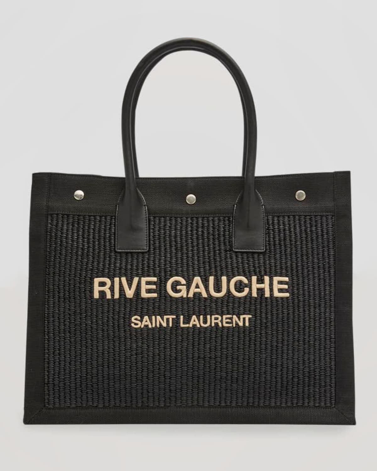 Saint Laurent Rive Gauche Small Tote Bag In Raffia In Black/white