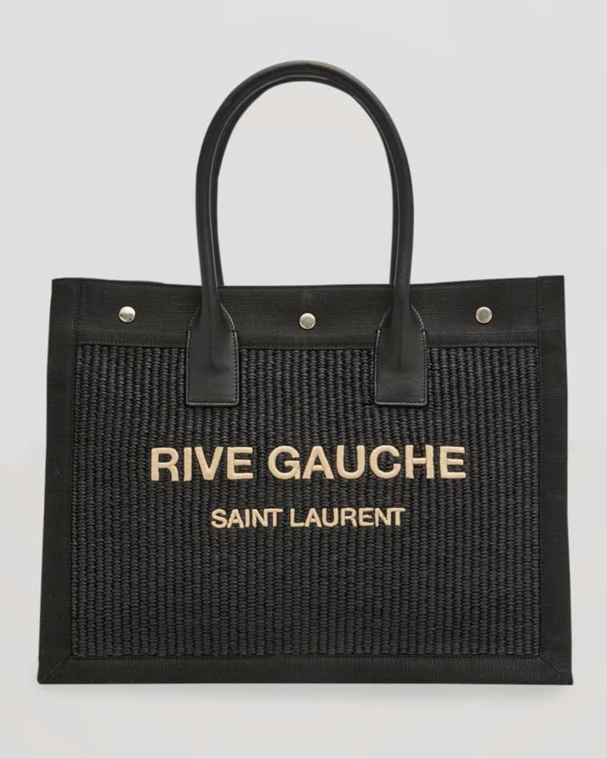 Saint Laurent Small Rive Gauche Raffia Tote Bag Black/White