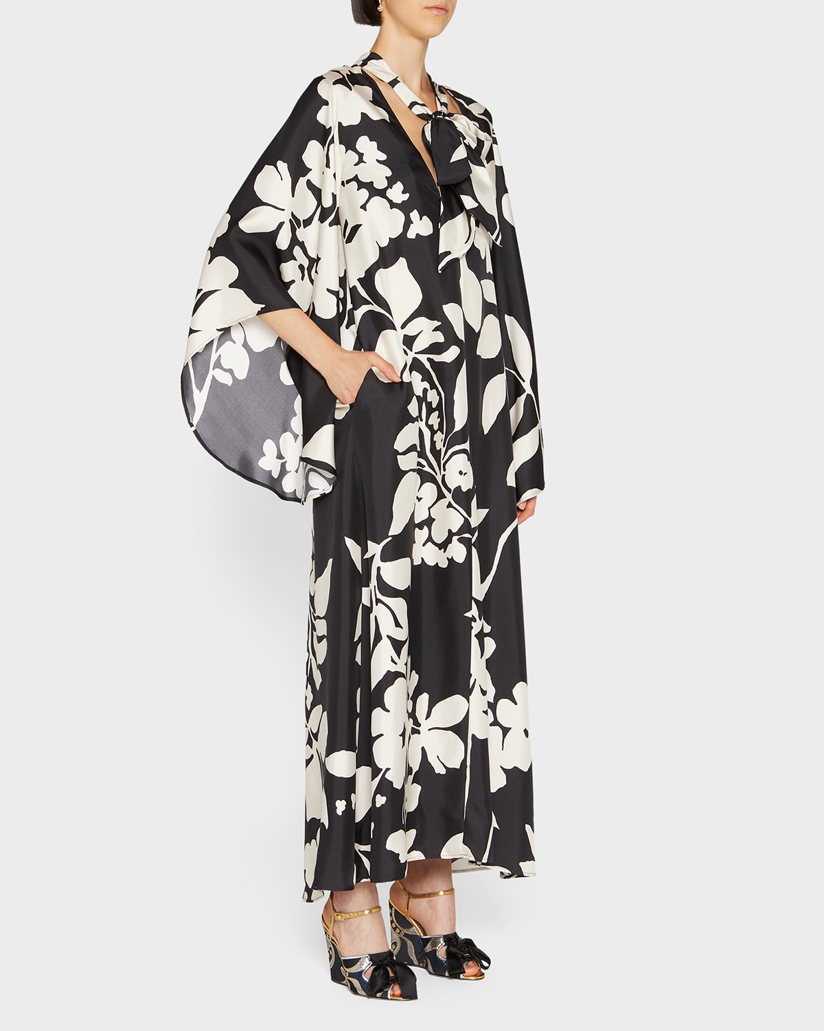 La Doublej Magnifico Silk Kimono-sleeve Maxi Dress In Winter Jasmine