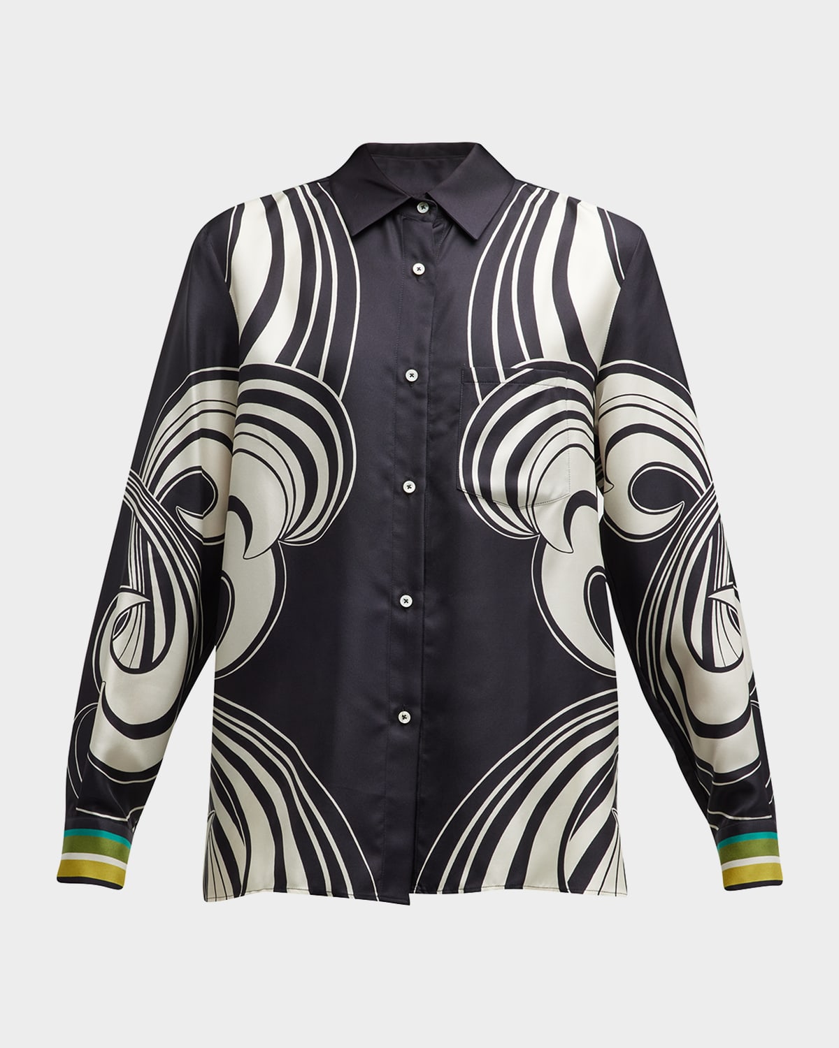 La Doublej Boy Placee Button-down Silk Shirt In Rainbow Swirl Bw