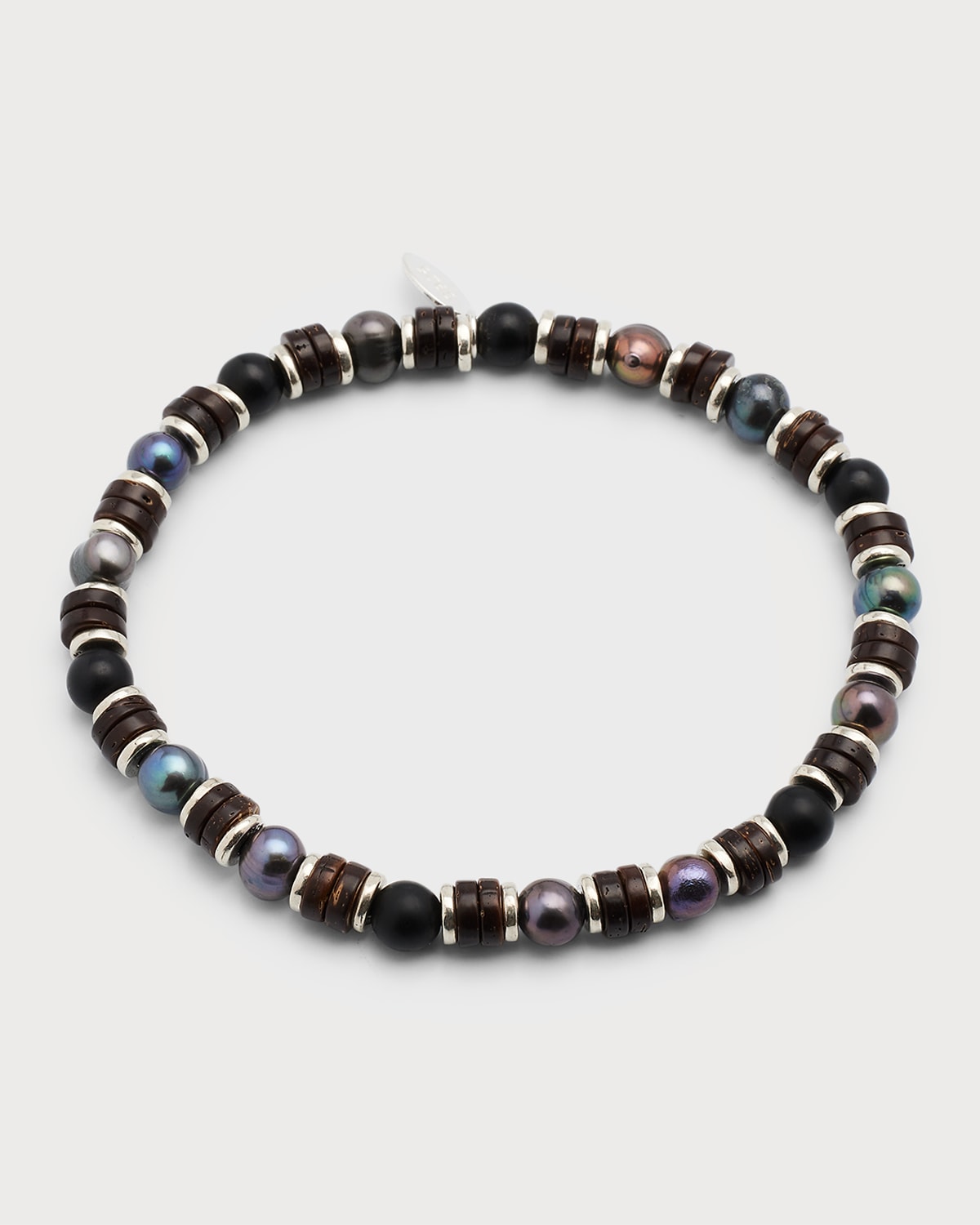 Men's Grey Freshwater Pearl and Agate Beaded Bracelet