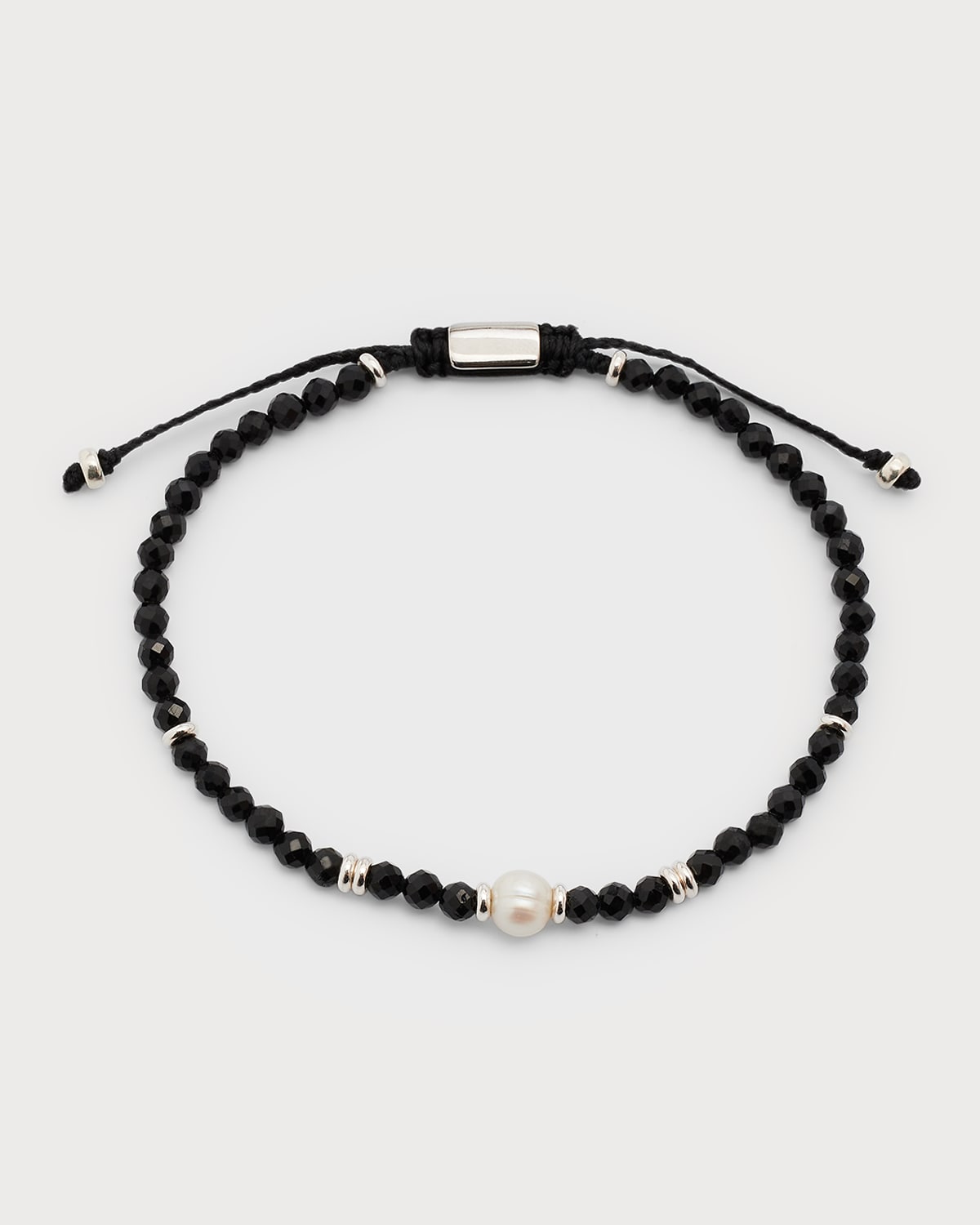 Men's Black Onyx Beaded Bracelet with Freshwater Pearl Center