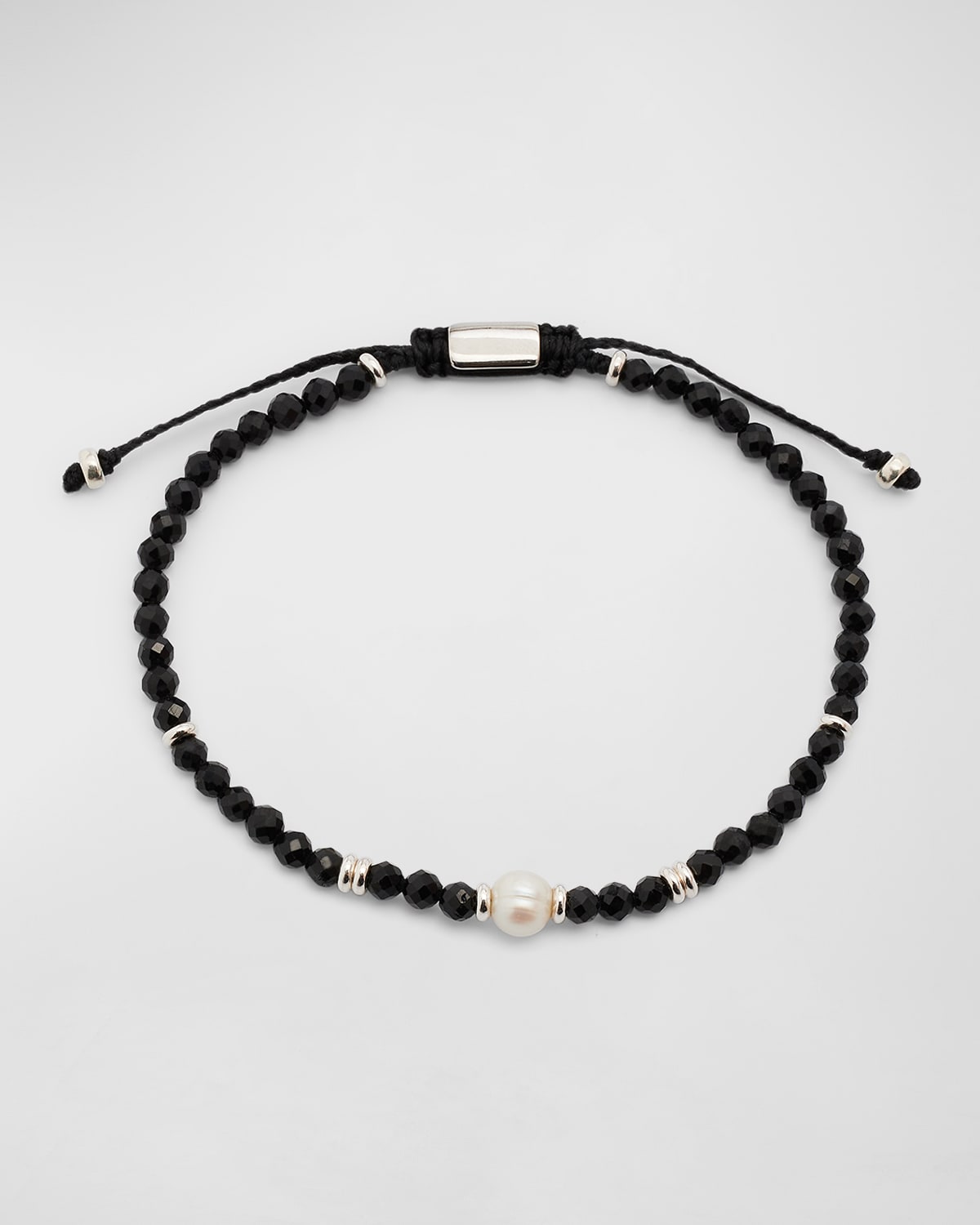 Men's Black Onyx Beaded Bracelet with Freshwater Pearl Center