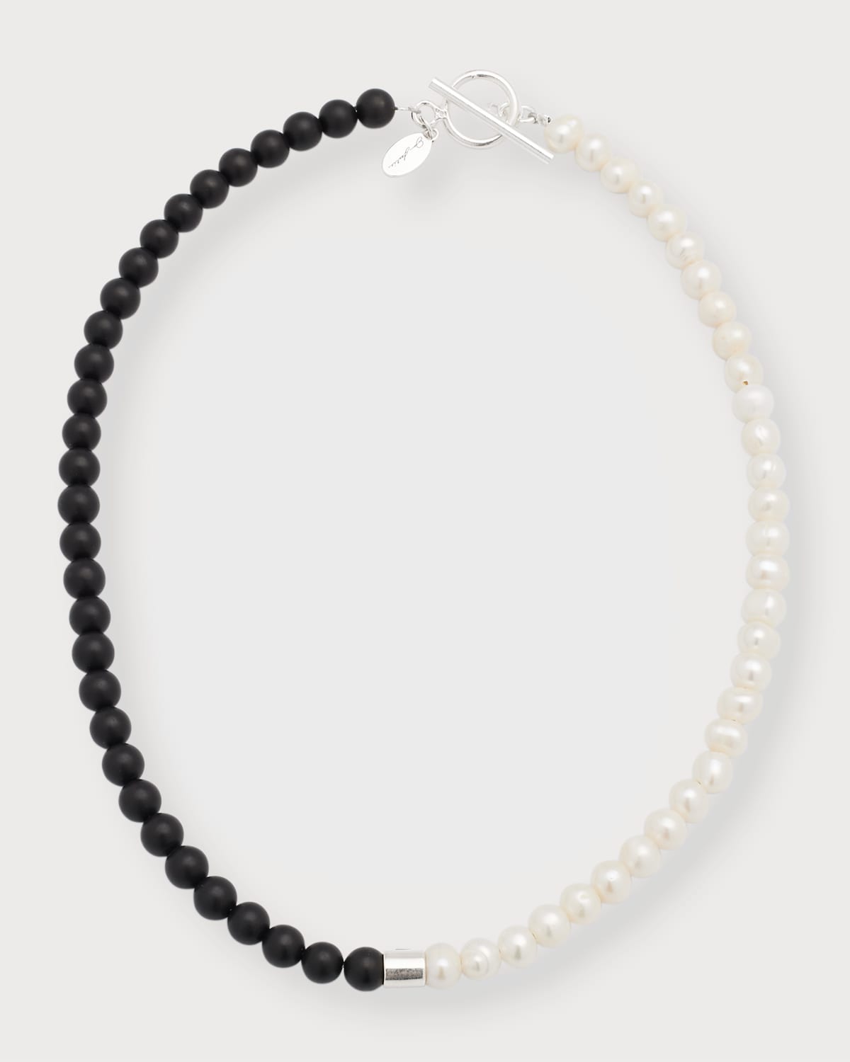 Men's Black Agate Freshwater Pearl Split Necklace