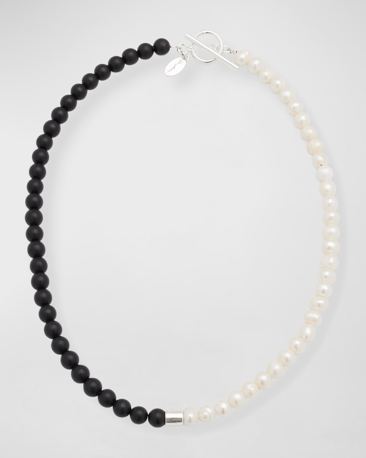 JAN LESLIE MEN'S BLACK AGATE FRESHWATER PEARL SPLIT NECKLACE