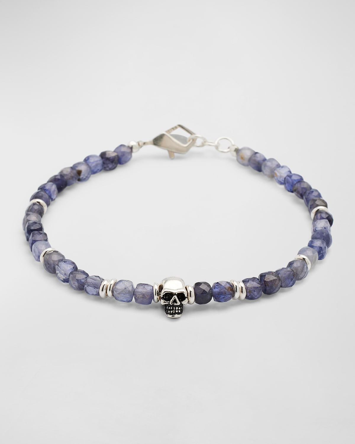 Jan Leslie Men's Gemstone Skull Beaded Bracelet In Grey Quartz