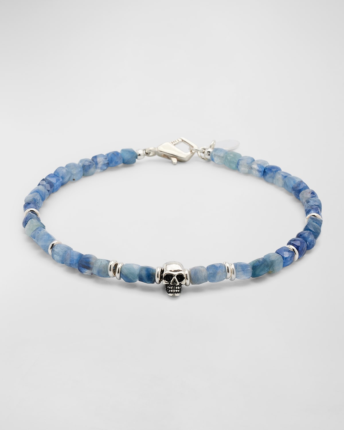 Jan Leslie Men's Gemstone Skull Beaded Bracelet In Blue Kyanite