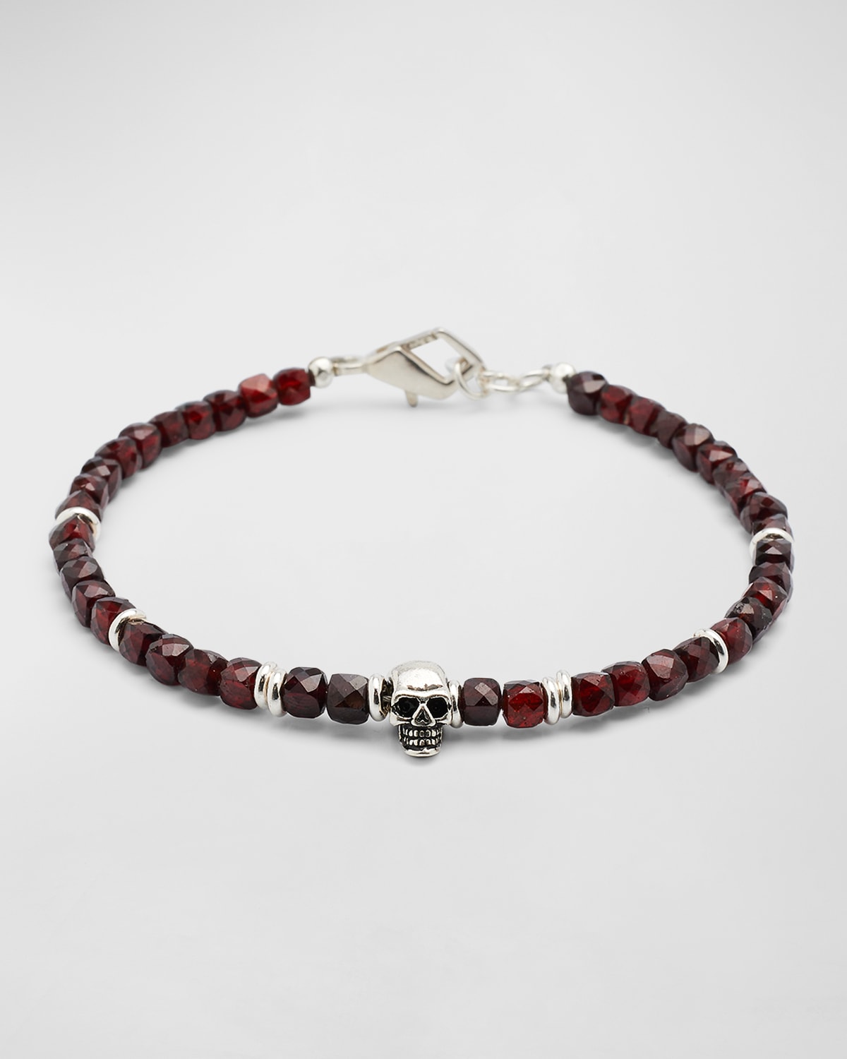 Jan Leslie Men's Gemstone Skull Beaded Bracelet In Red Garnet