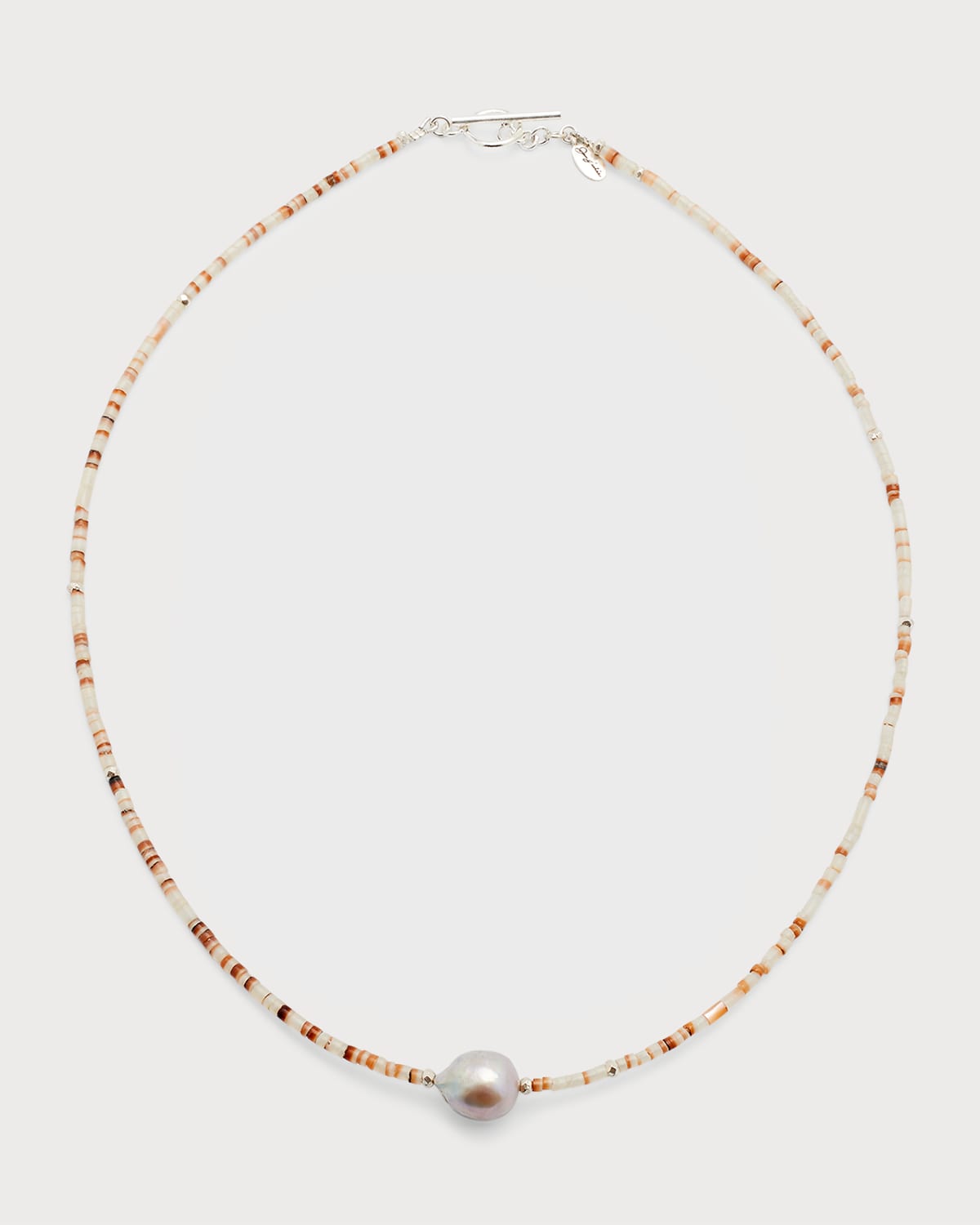 Jan Leslie Men's White Shell Beaded Necklace With Grey Freshwater Pearl Center