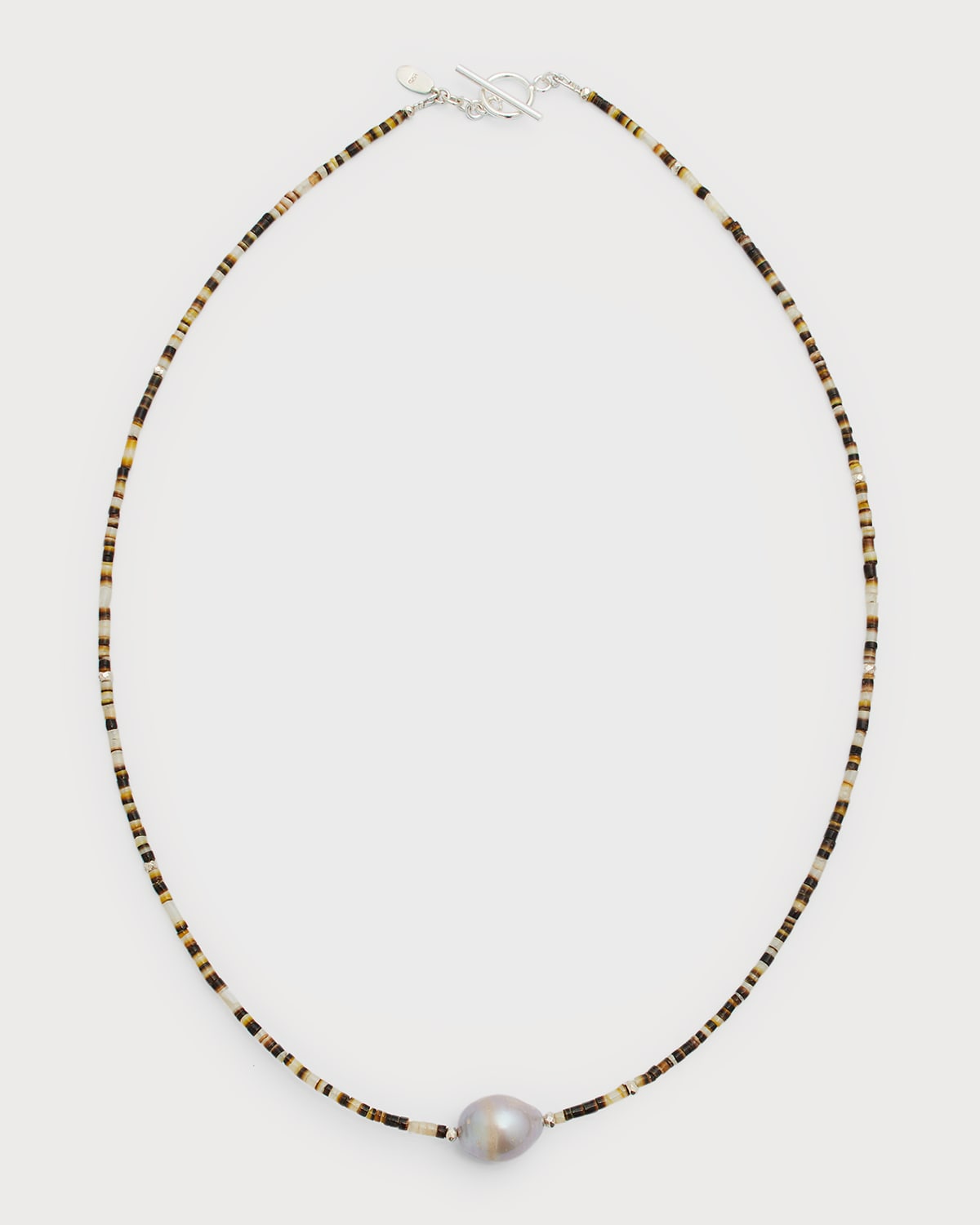 Jan Leslie Men's Wheat Shell Beaded Necklace With Grey Freshwater Pearl Center
