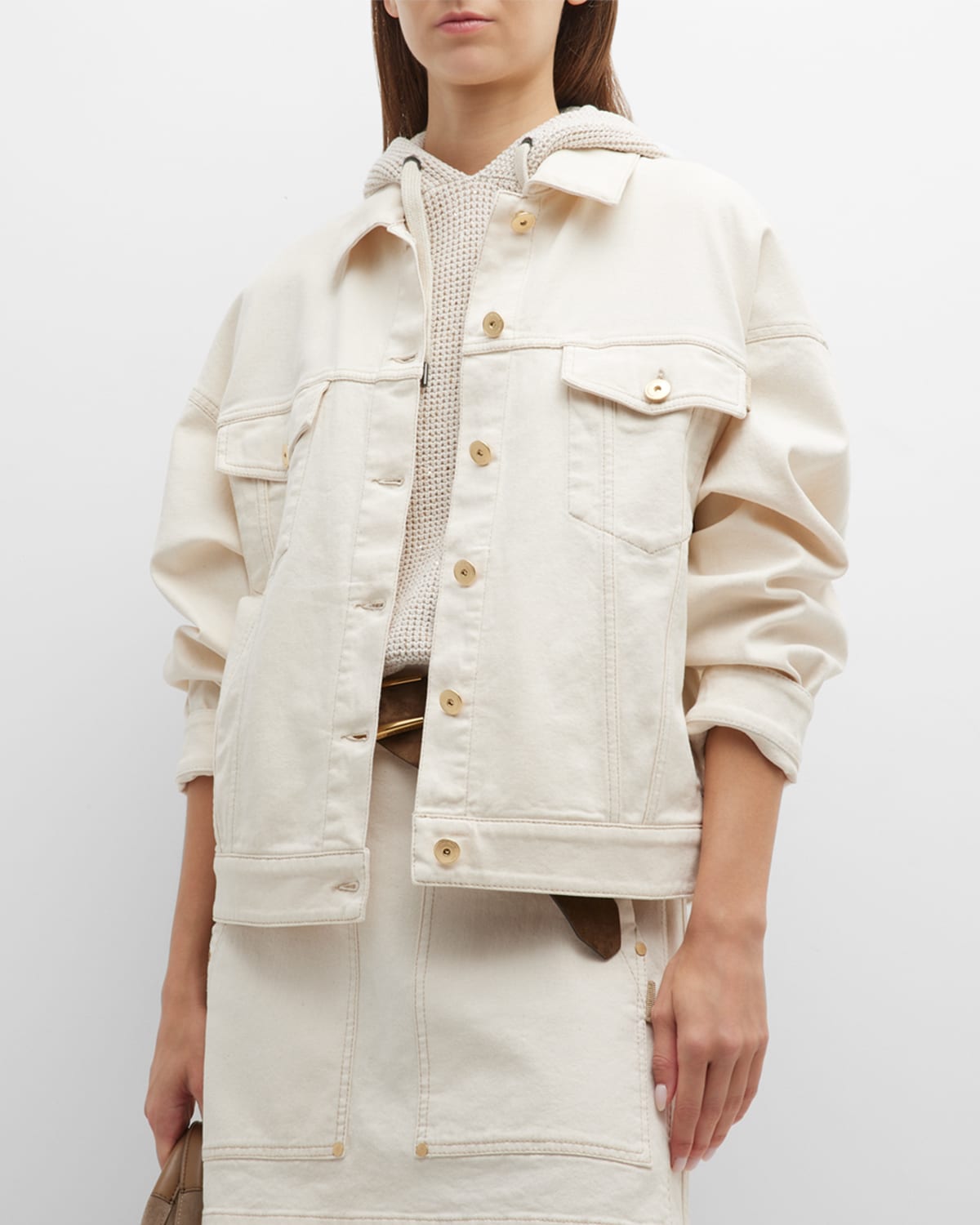 Brunello Cucinelli Monili-tag Oversized Denim Jacket In C8368 Ecru