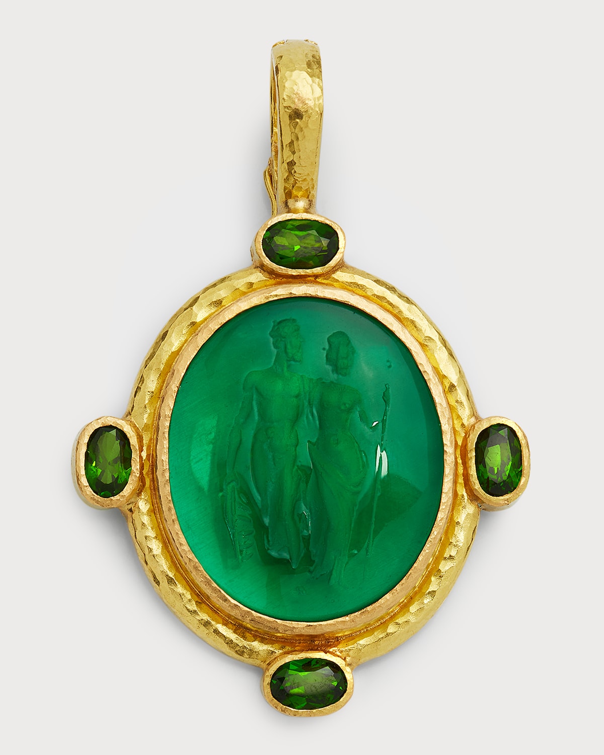 19K Venetian Glass Intaglio God and Goddess Pendant, 36x33mm