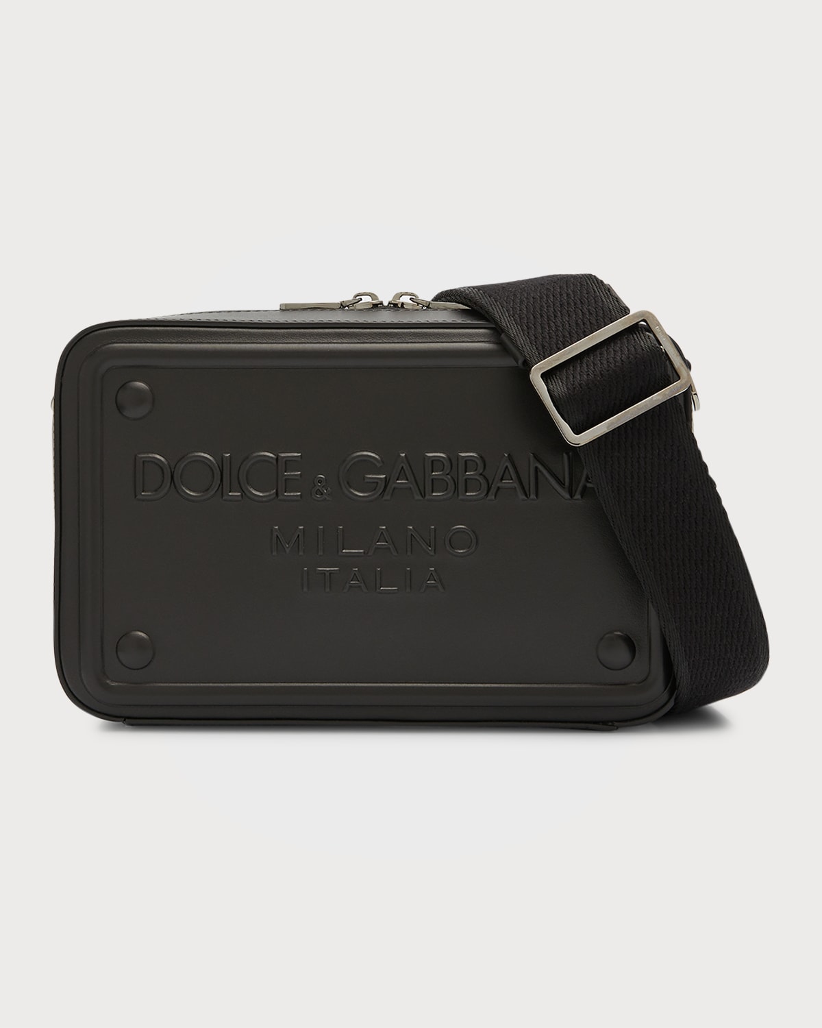 Dolce & Gabbana Men's Embossed Logo Leather Crossbody Bag In Black