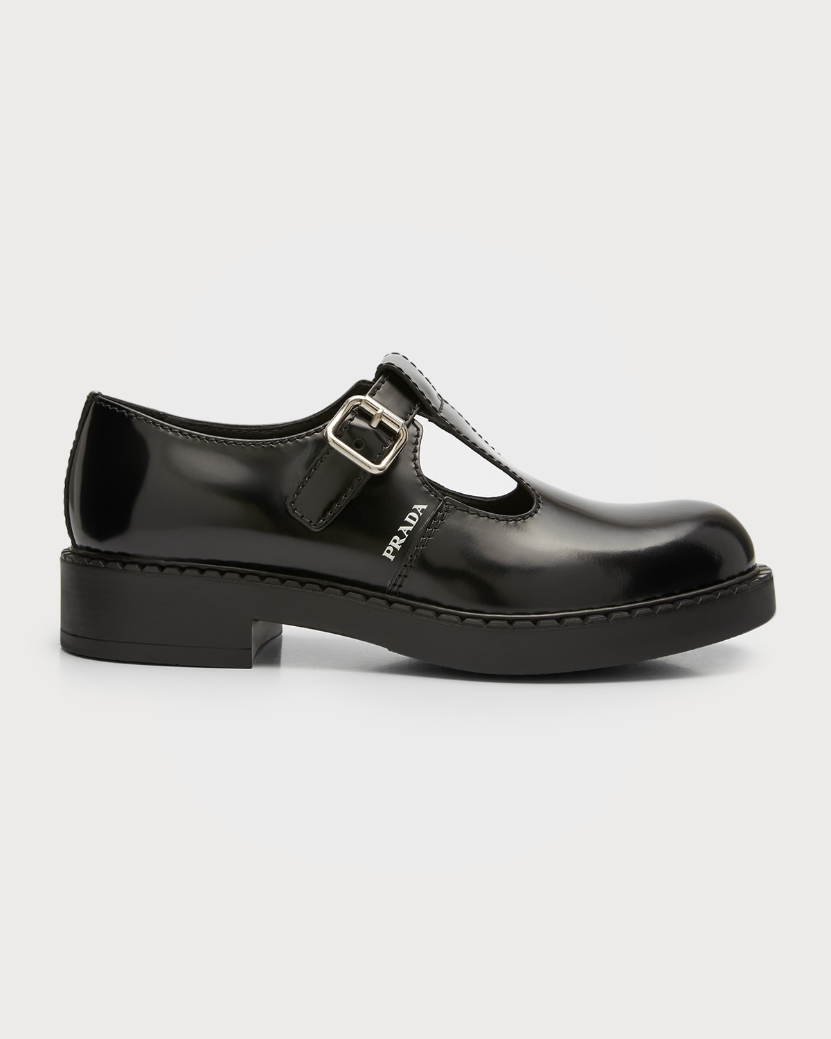 Shop Prada Men's T-strap Brushed Leather Mary Jane Shoes In Nero