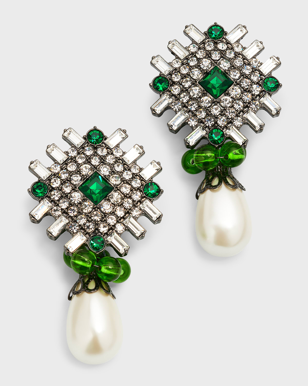 Kenneth Jay Lane Crystal Top With Pearly Drop Clip Earrings In Ruby