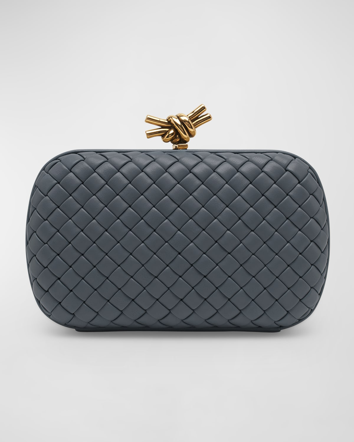 Bottega Veneta Knot Padded Woven Lambskin Clutch Bag In Thunder-m Brass