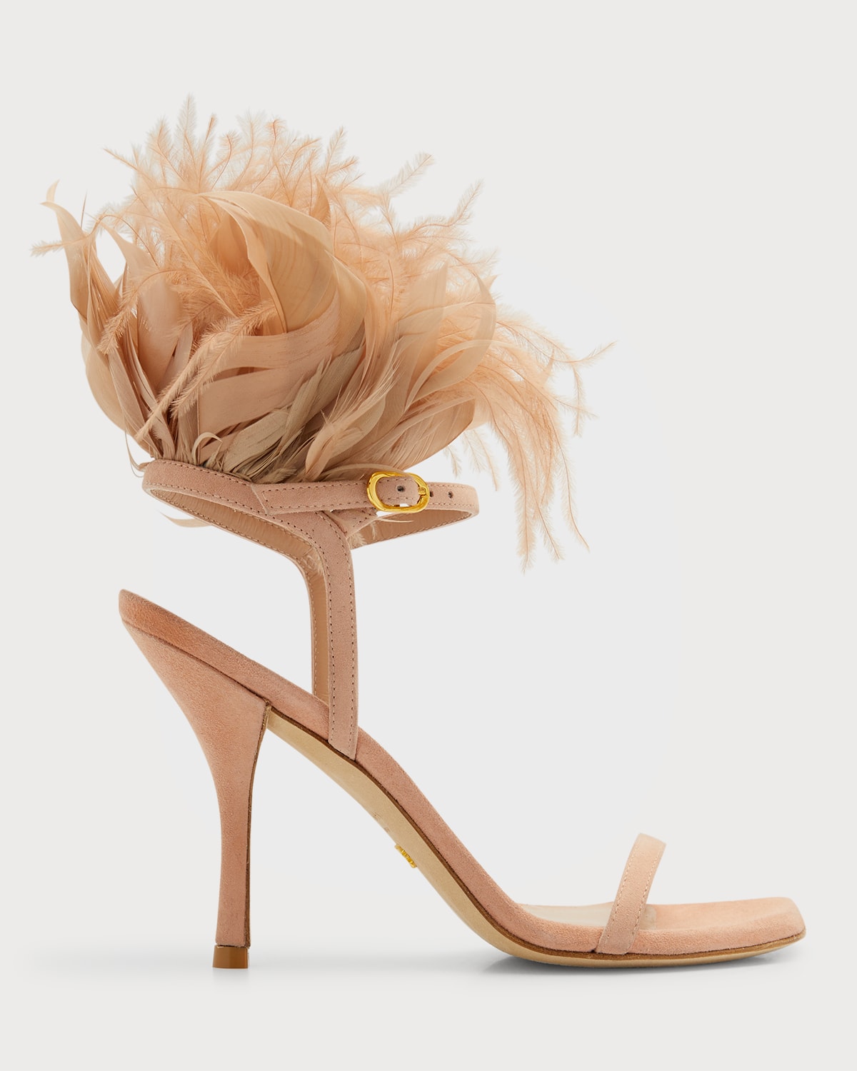 Plume Suede Feather Ankle-Strap Sandals