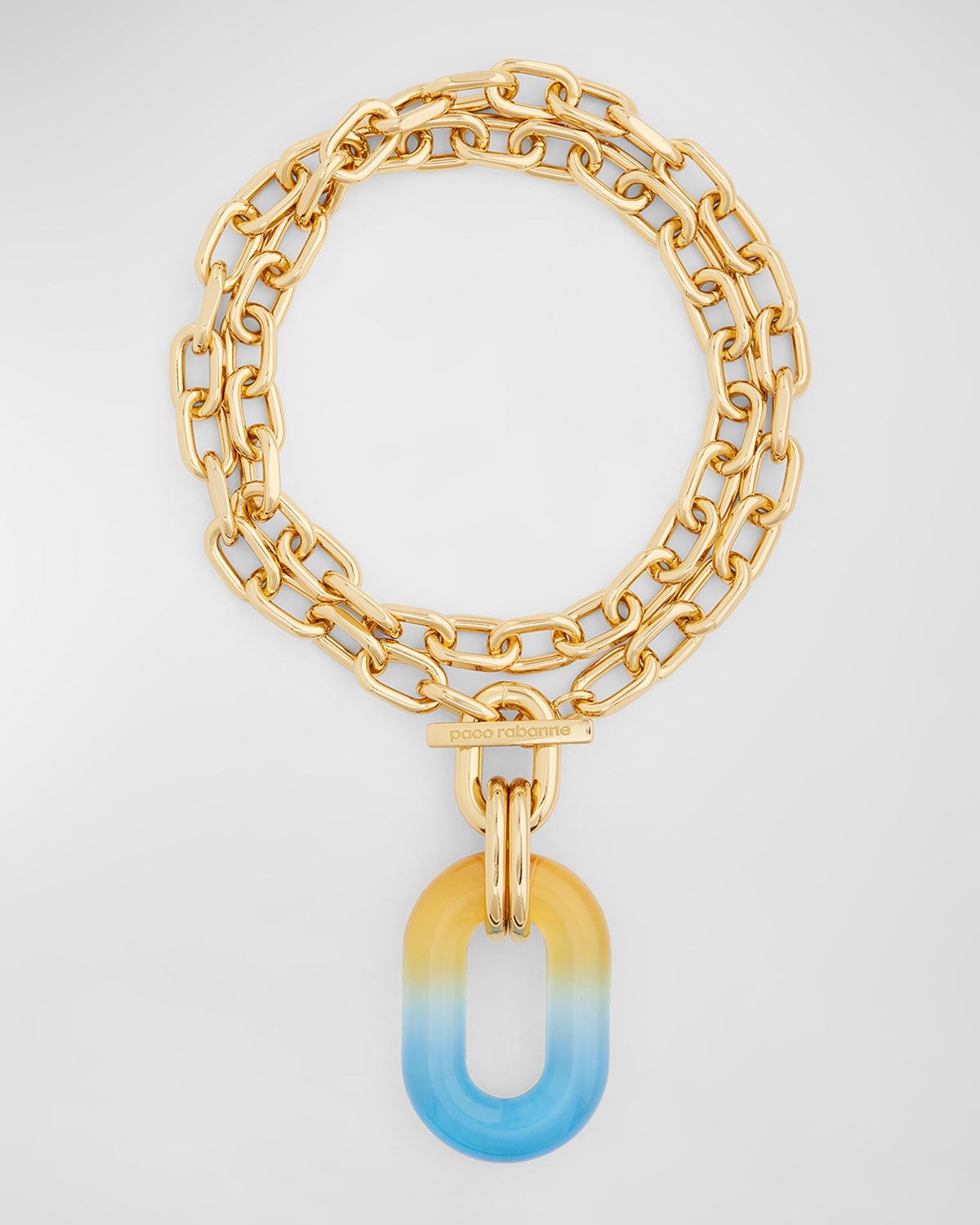 Rabanne Xl Link Resin Long Chain Necklace In Gold /blue/orange